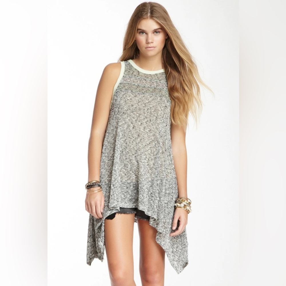 Free People We The Free Sharkbite Hem Tunic Tank Top Gray Teal Green Size M